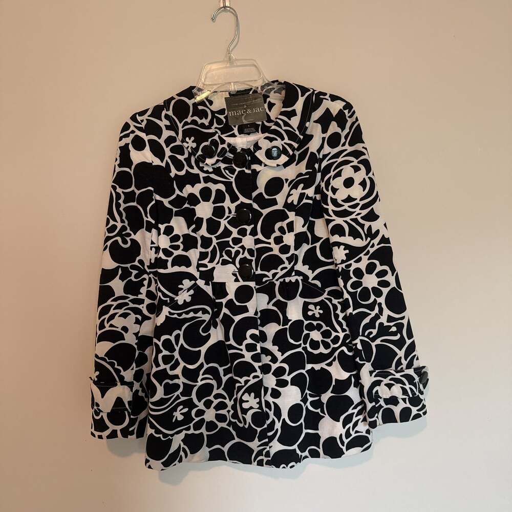 Mac & Jac Black and White Floral Jacket Size 4